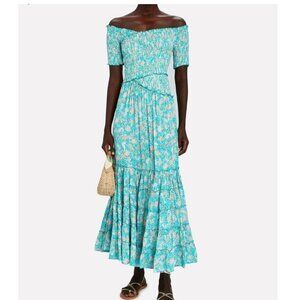 Poupette St Barth - Duck Womens Printed Smocked Midi Dress